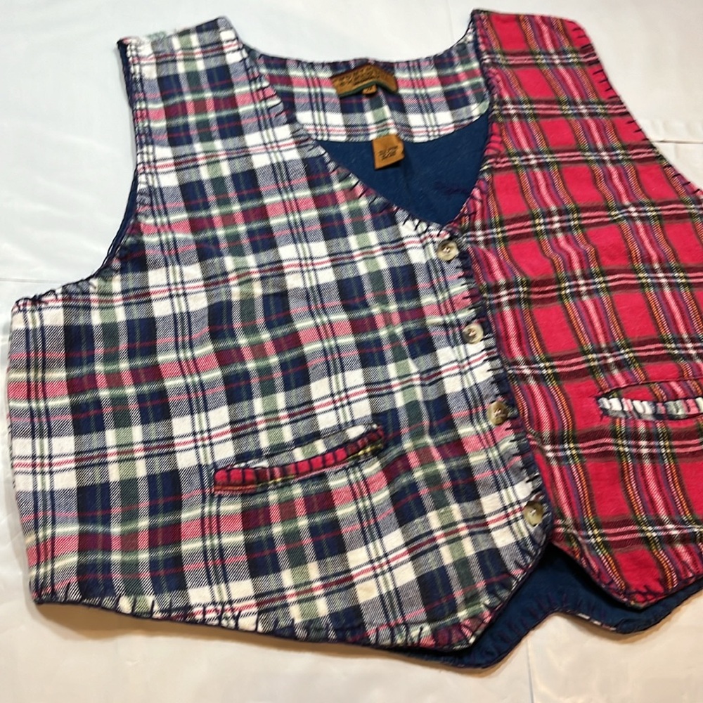 Patchwork Holiday Plaid Flannel Button Vest V Nec… - image 6